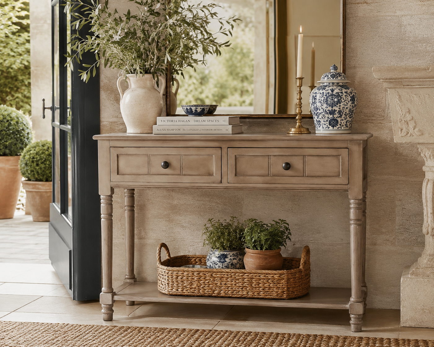 The Designer's Courtyard Collection | Ashford Distressed Pine Console Table