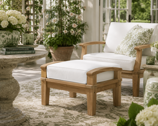 Seabrook Outdoor Patio Teak Ottoman - White