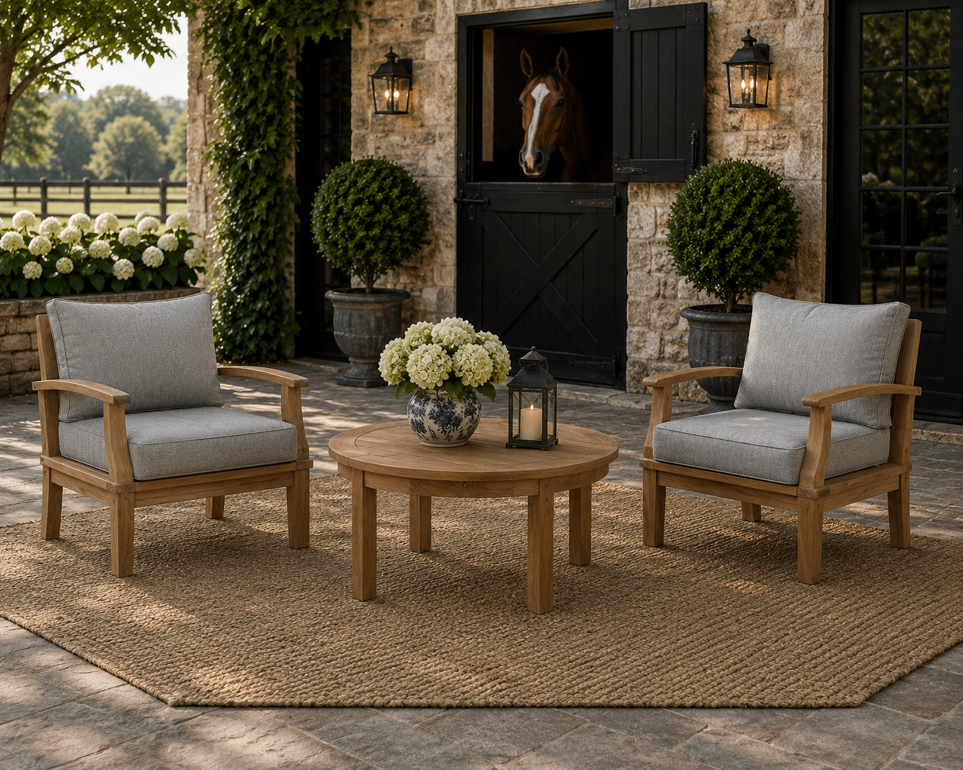 Seabrook Outdoor Patio Teak 3-Piece Conversation Set - Gray