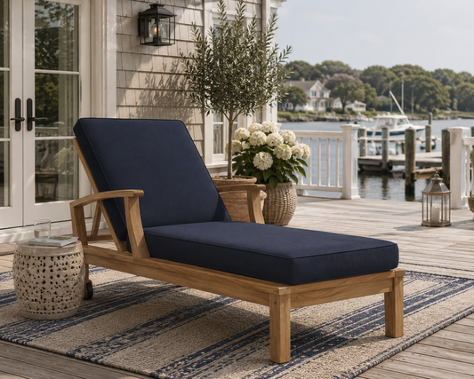 Seabrook Outdoor Patio Teak Chaise Lounge - Navy