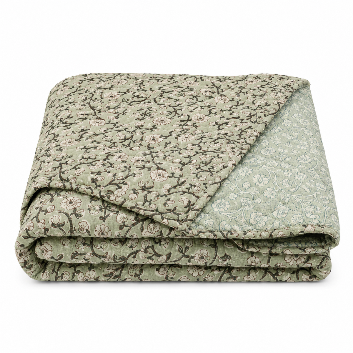 Magnolia Garden Linen & Cotton Block Print Quilted Coverlet