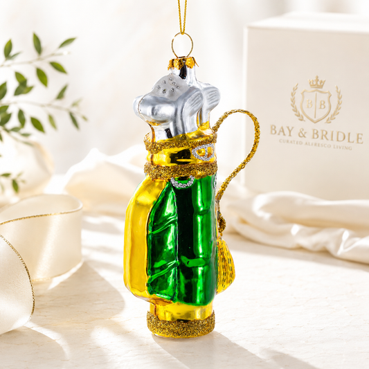 Golden Golf Bag Glass Christmas Ornament