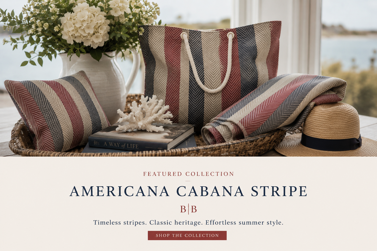 Americana Cabana Stripe Weekender Tote — A spacious coastal carryall inspired by beach weekends, boat days, and classic Americana summer style.