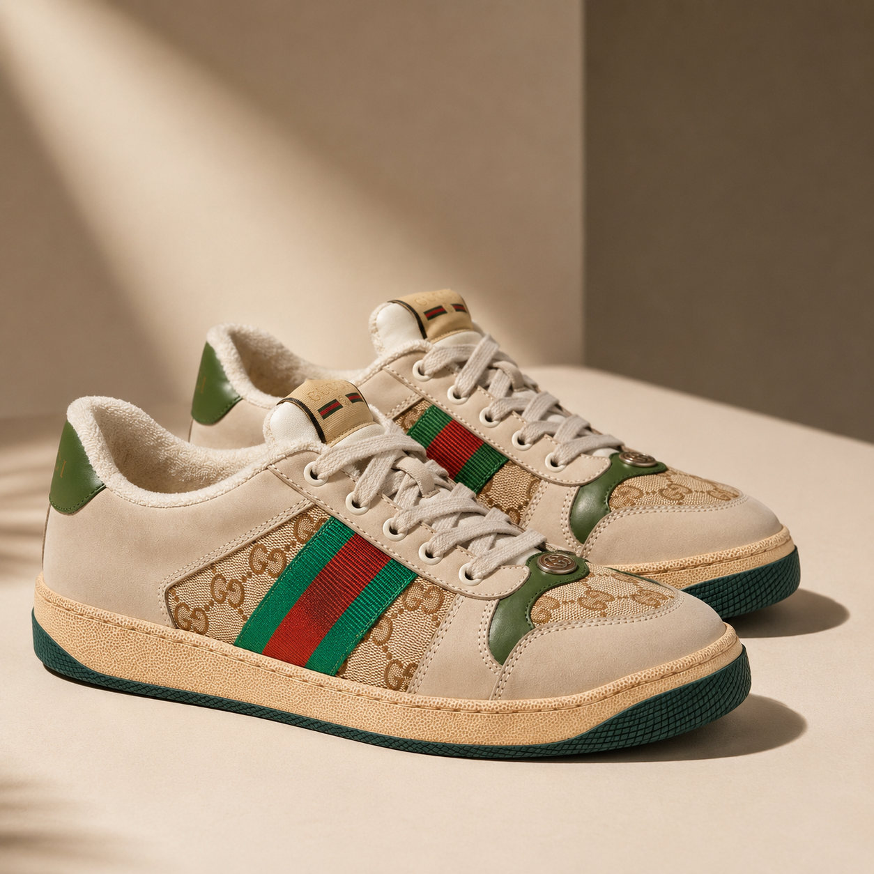 Gucci Screener GG Canvas Sneakers in Beige & Ebony