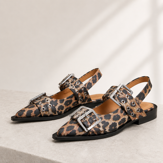Ganni Feminine Buckle Leopard Ballerina Flats