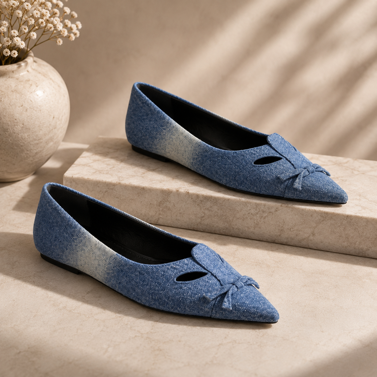 Marc Jacobs Women 'The Kat' Blue Ballerinas With Cut-Out Detail And Bow On The Front In Cotton Woman