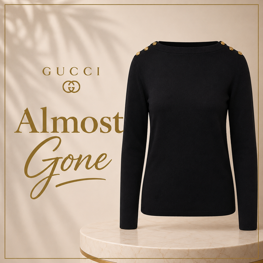 Gucci Black Cashmere Boat Neck Sweater with Gold Button Detail
