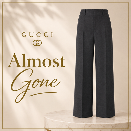 Gucci Grey Wool Wide-Leg Trousers with Logo Waist Detail