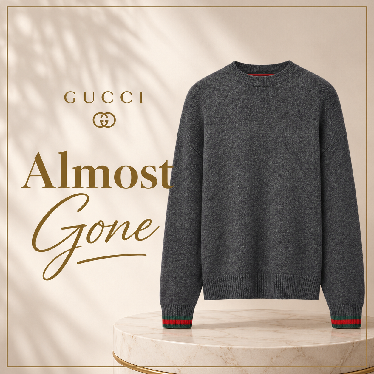 Gucci Grey Wool & Cashmere Crewneck Sweater with Web Cuff Detail