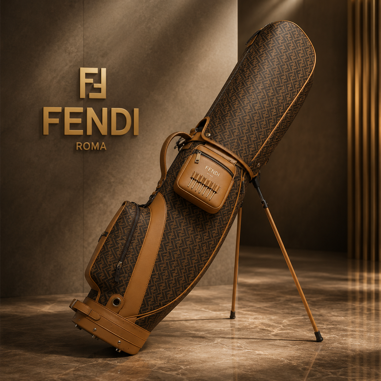 Fendi FF Monogram Luxury Golf Bag – Brown