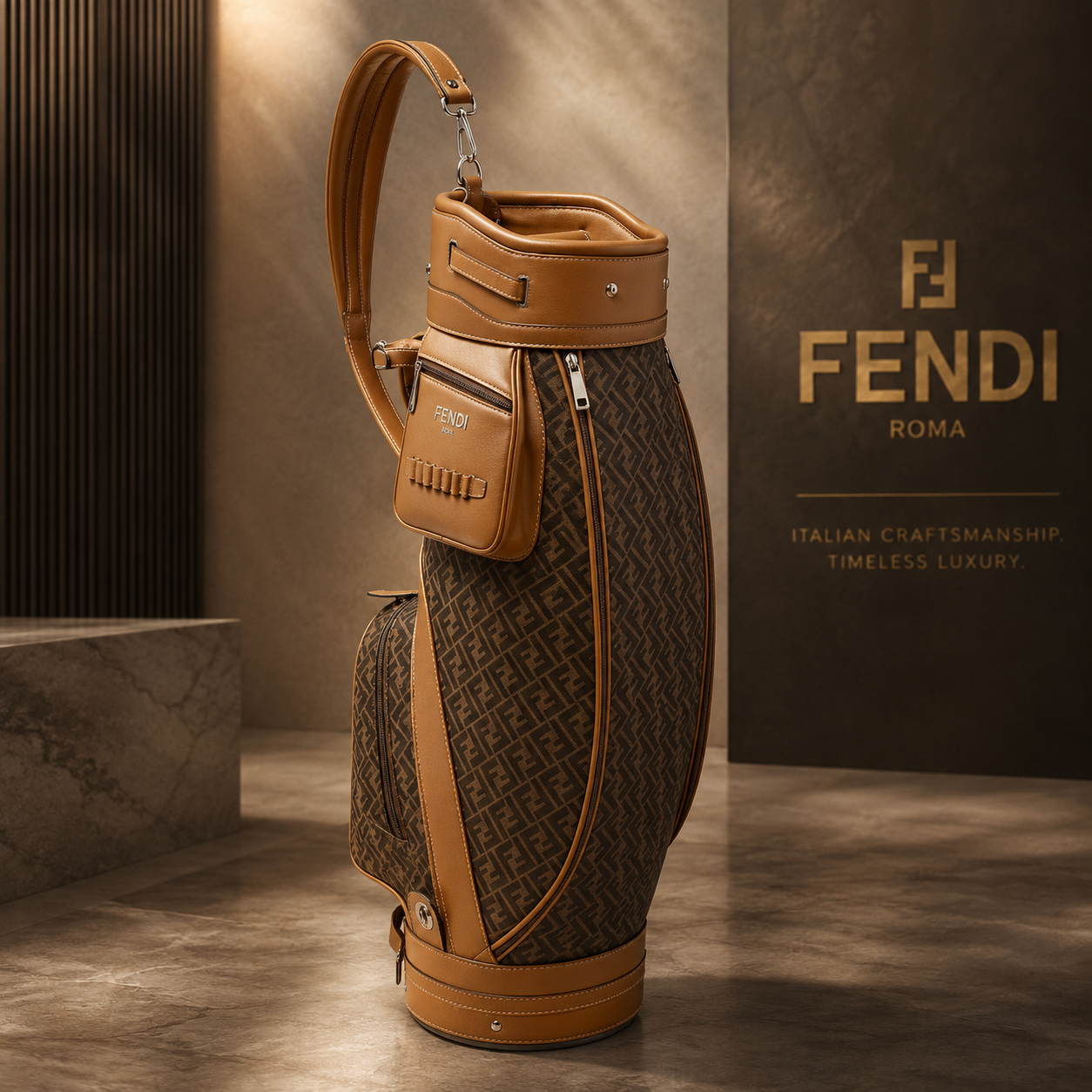 Fendi FF Monogram Luxury Golf Bag – Brown