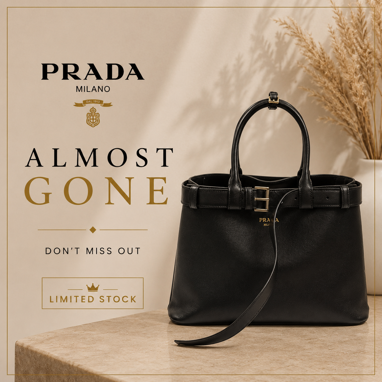 Prada Leather Tote Bag – Black