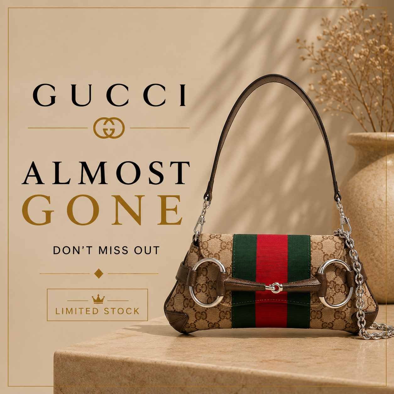 Gucci GG Supreme Horsebit Shoulder Bag – Beige & Brown
