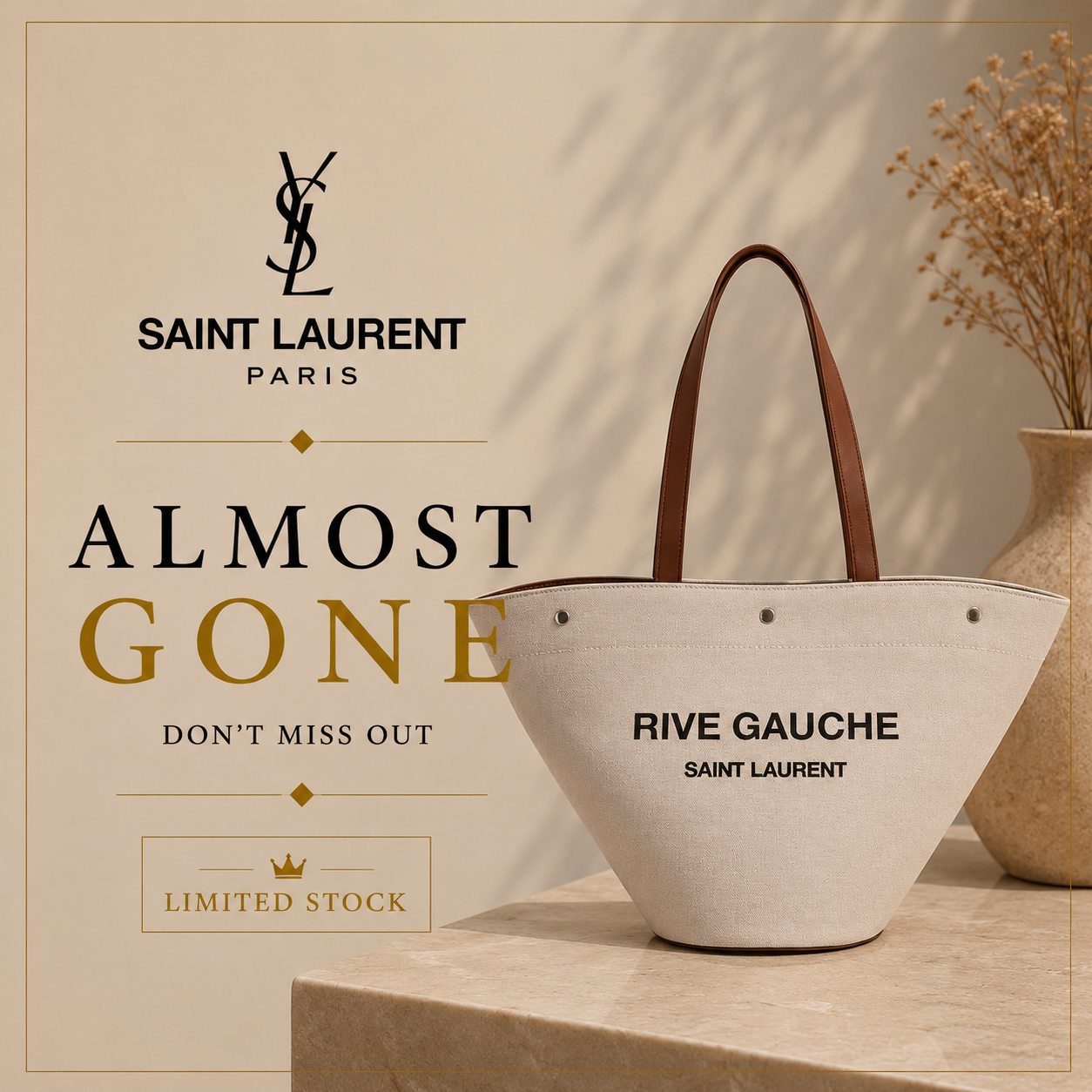 Saint Laurent Canvas & Leather Tote Bag – Cream White & Chestnut