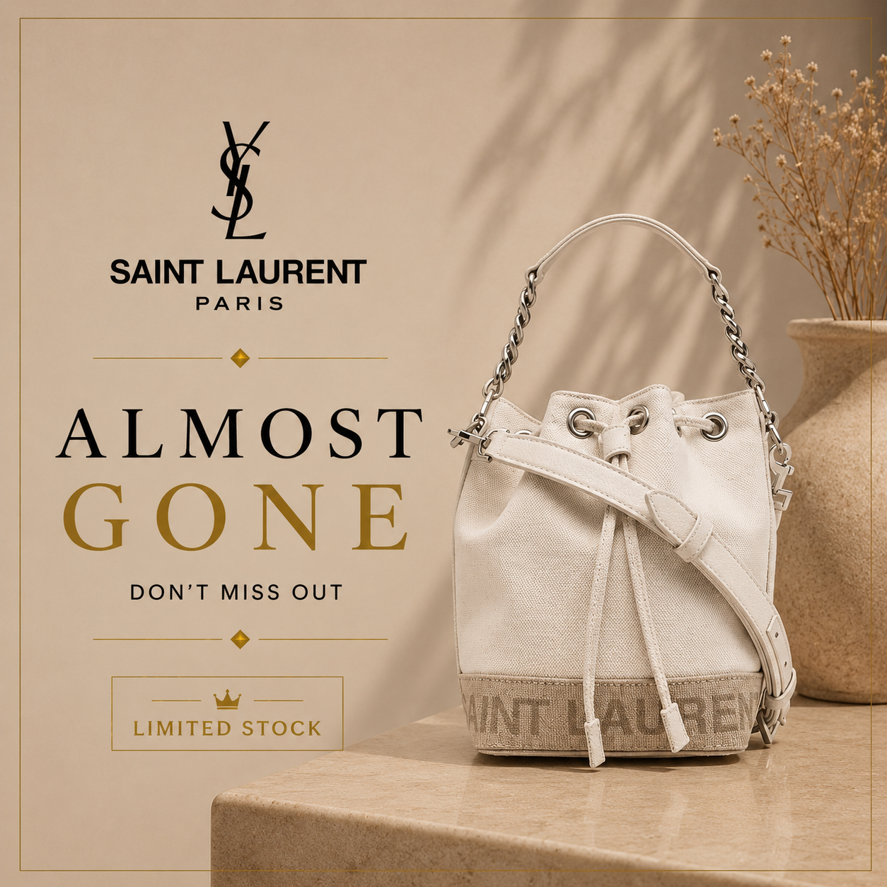 Saint Laurent Jacquard Logo Bucket Bag – Chalk Neutral