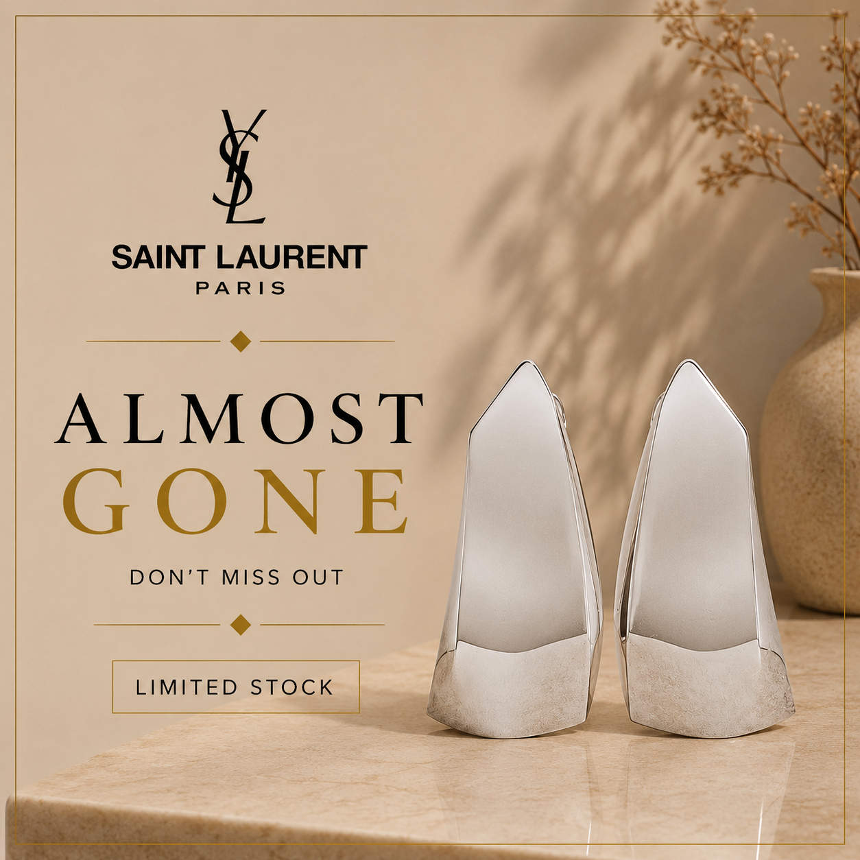 Saint Laurent Sculpted Drop Earrings – Palladium Silver