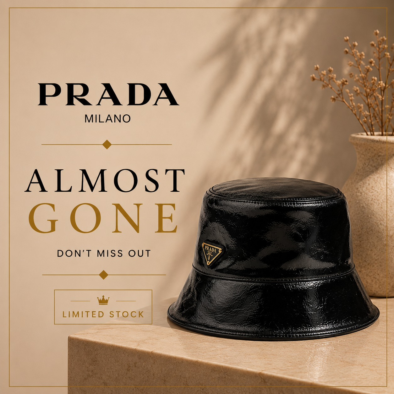 Prada Patent Leather Wide-Brim Hat – Black
