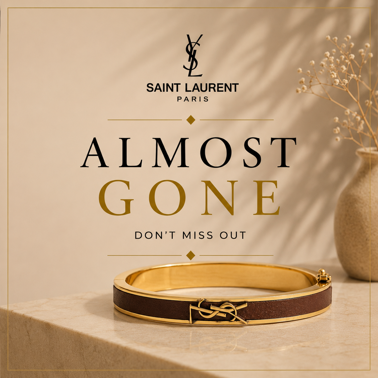 Saint Laurent Cassandre Leather Bracelet – Gold & Chocolate Brown