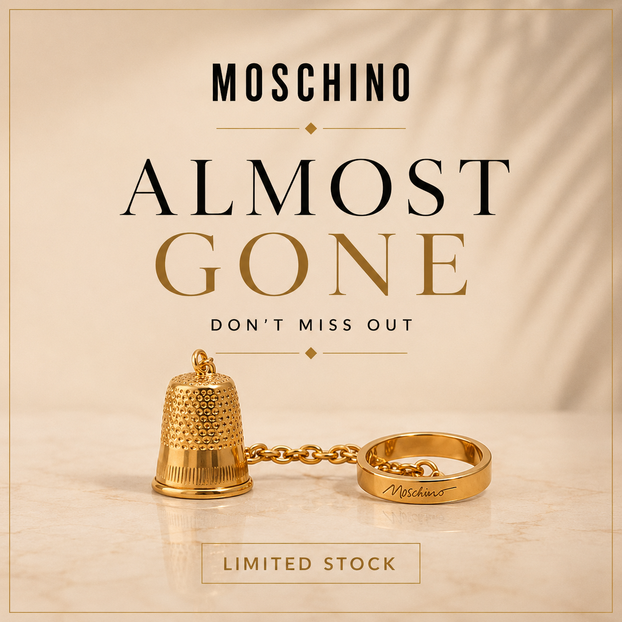Moschino Chainmail Logo Ring – Gold Tone