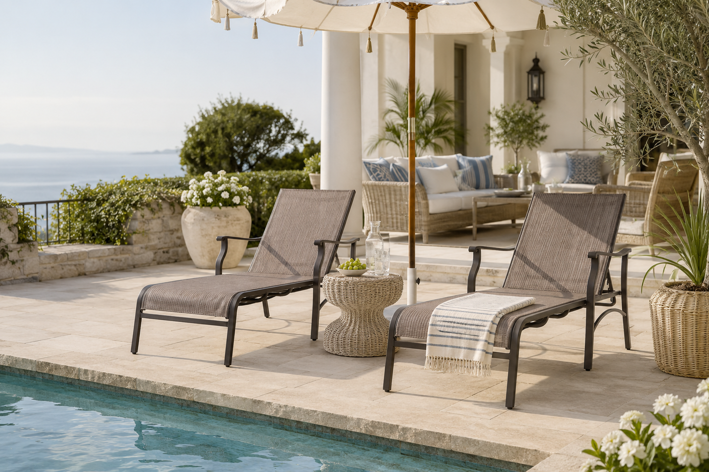 The Trevi Textilene Outdoor Chaise Lounge - Set of Two