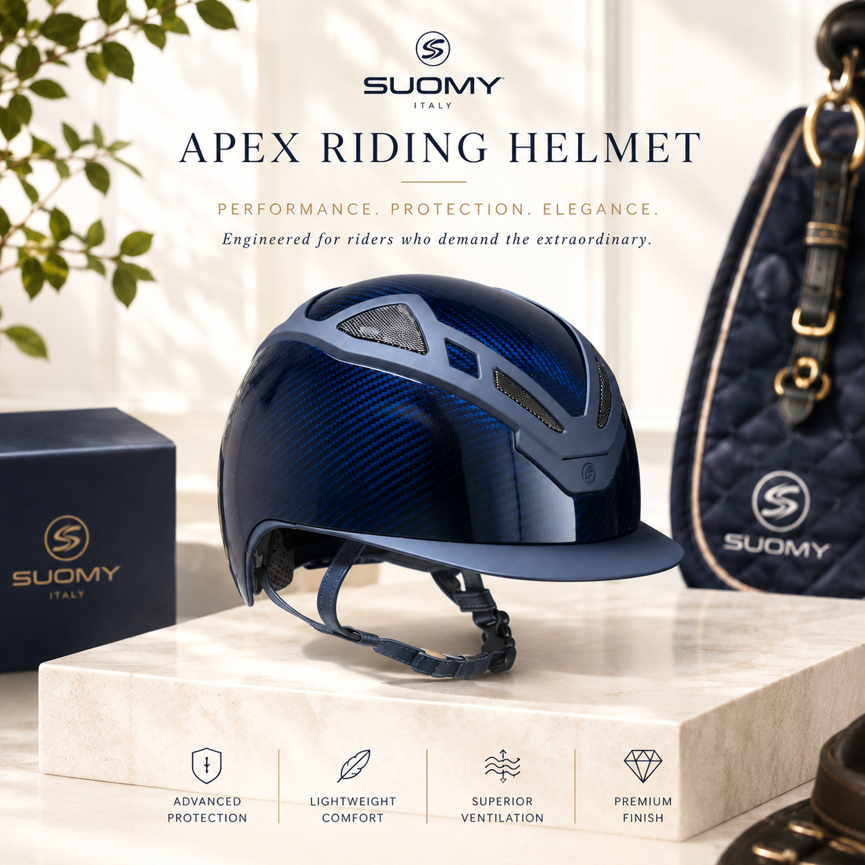 The Suomy Apex Luxury Riding Helmet – Full Carbon Blue Glossy