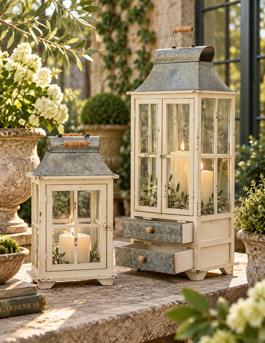 Ashford Ivory Wooden Hurricane Lantern Set