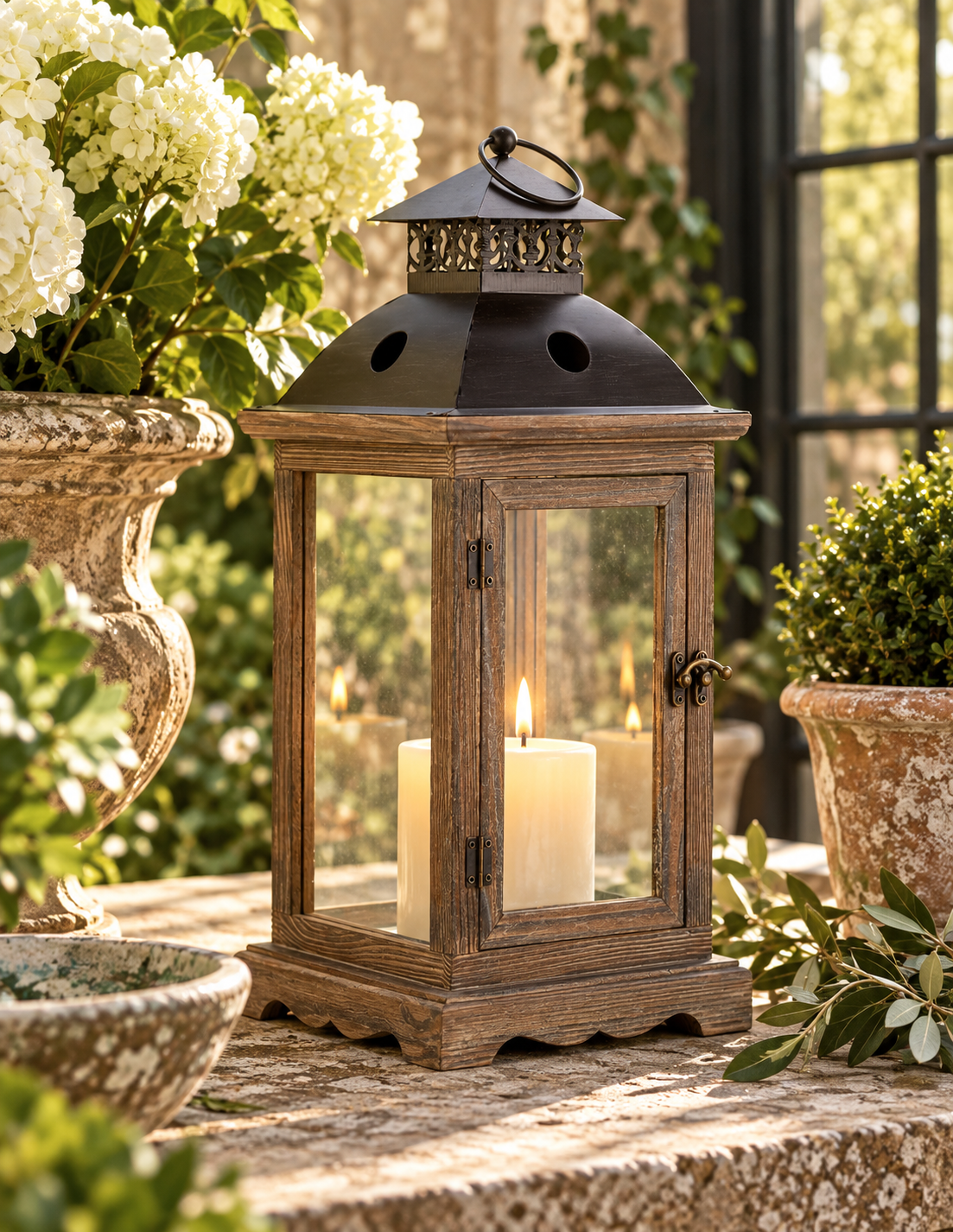 Ashcombe Estate Wooden Hurricane Lantern
