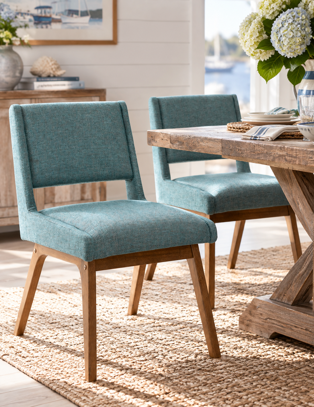 Harbor Blue Upholstered Dining Chairs — Set of 2