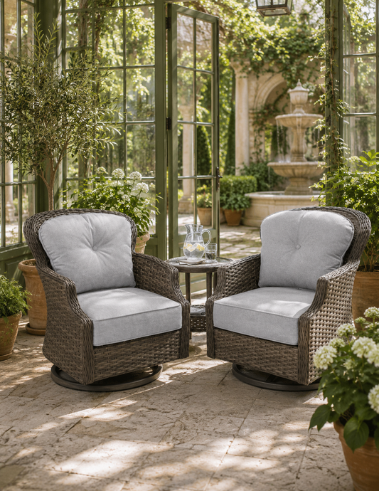 Garden Retreat Woven Swivel Rocking Chairs – Set of Two