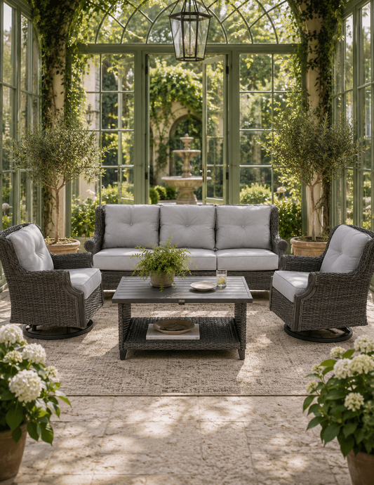 Lassen 4-Piece Woven Outdoor Lounge Set with Swivel Rocking Chairs – Gray