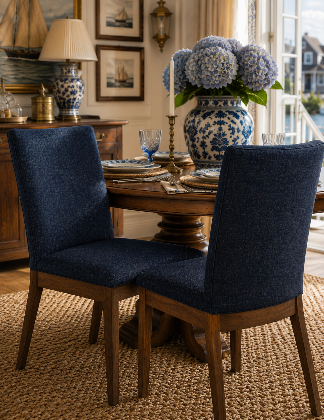 The Harwich Navy Linen Dining Chairs — Set of 2