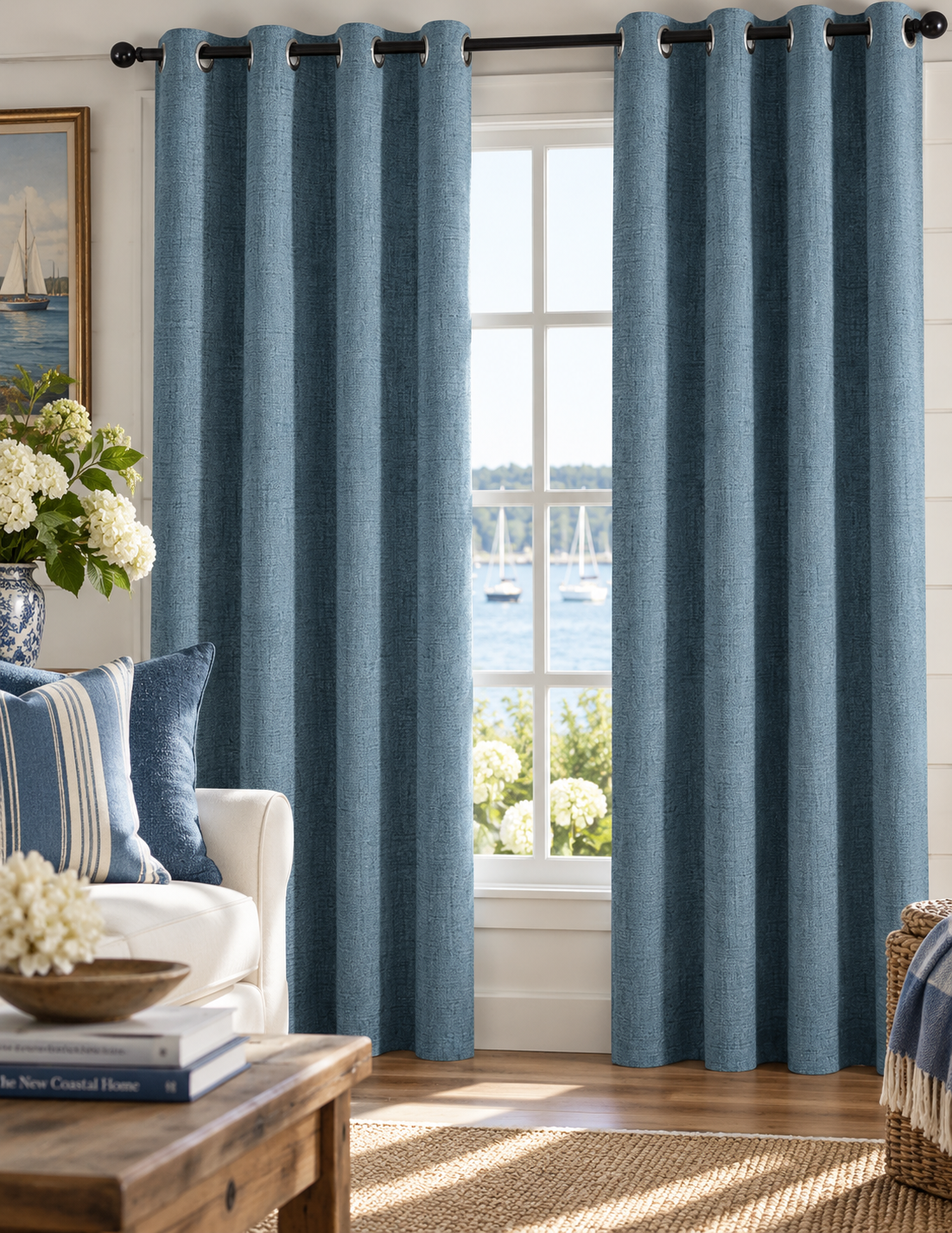 Harbor Linen Blackout Curtain Panels — Dusty Blue
