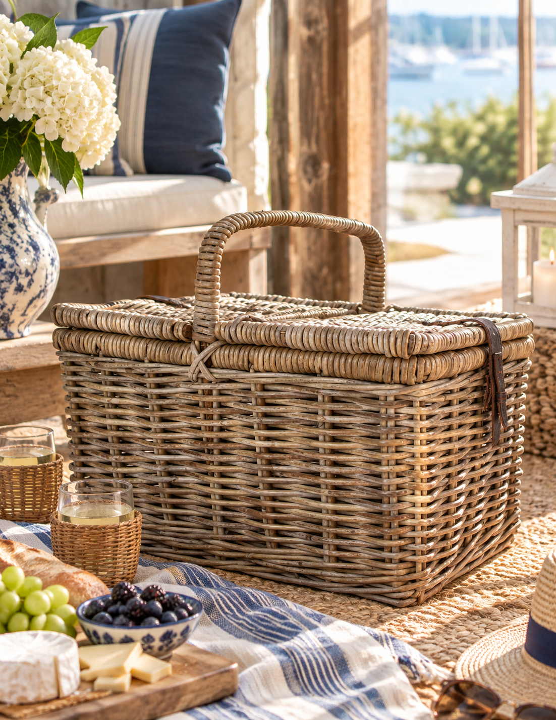 The Green Trellis Rattan Picnic Basket