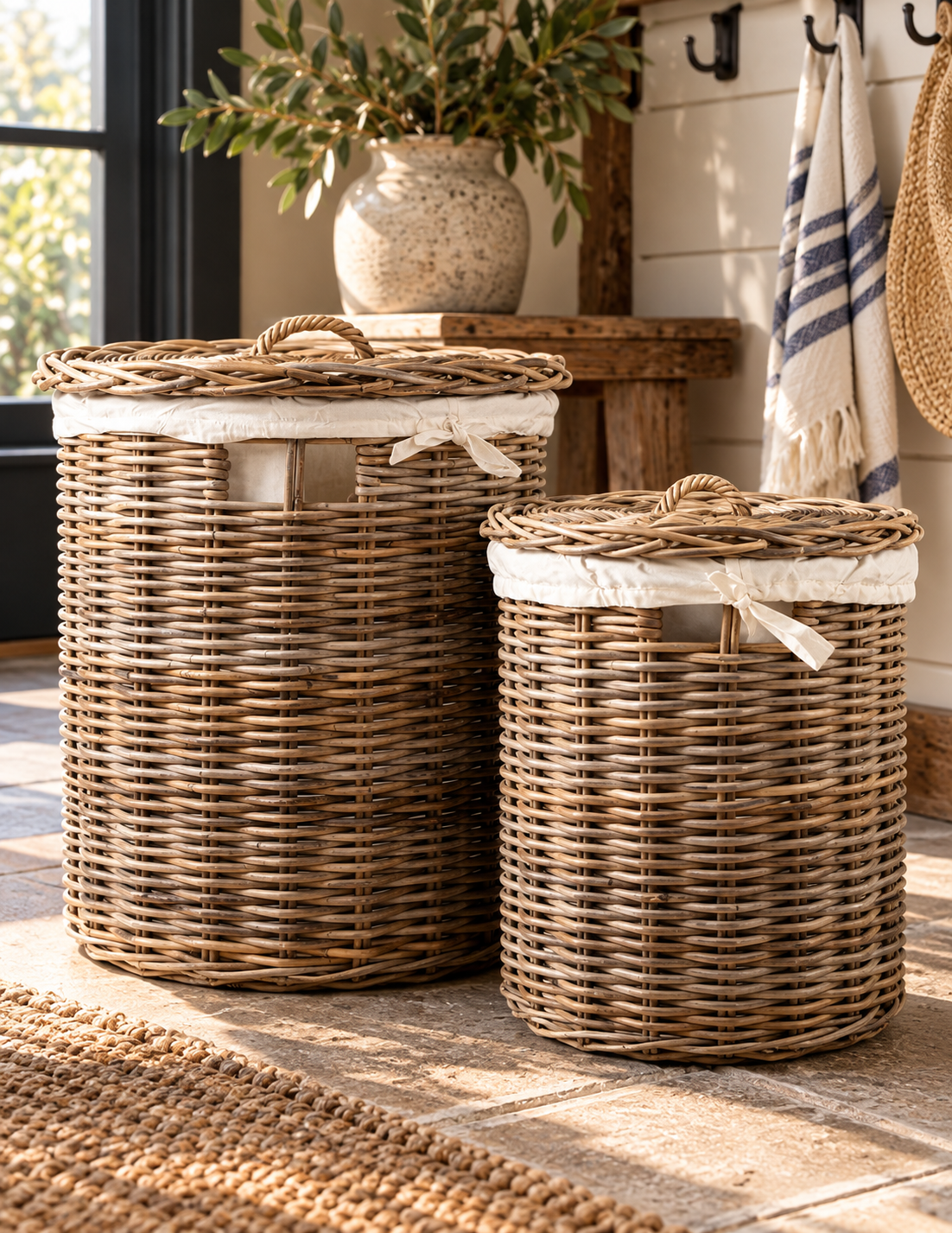 Handwoven Rattan Lidded Laundry Hamper