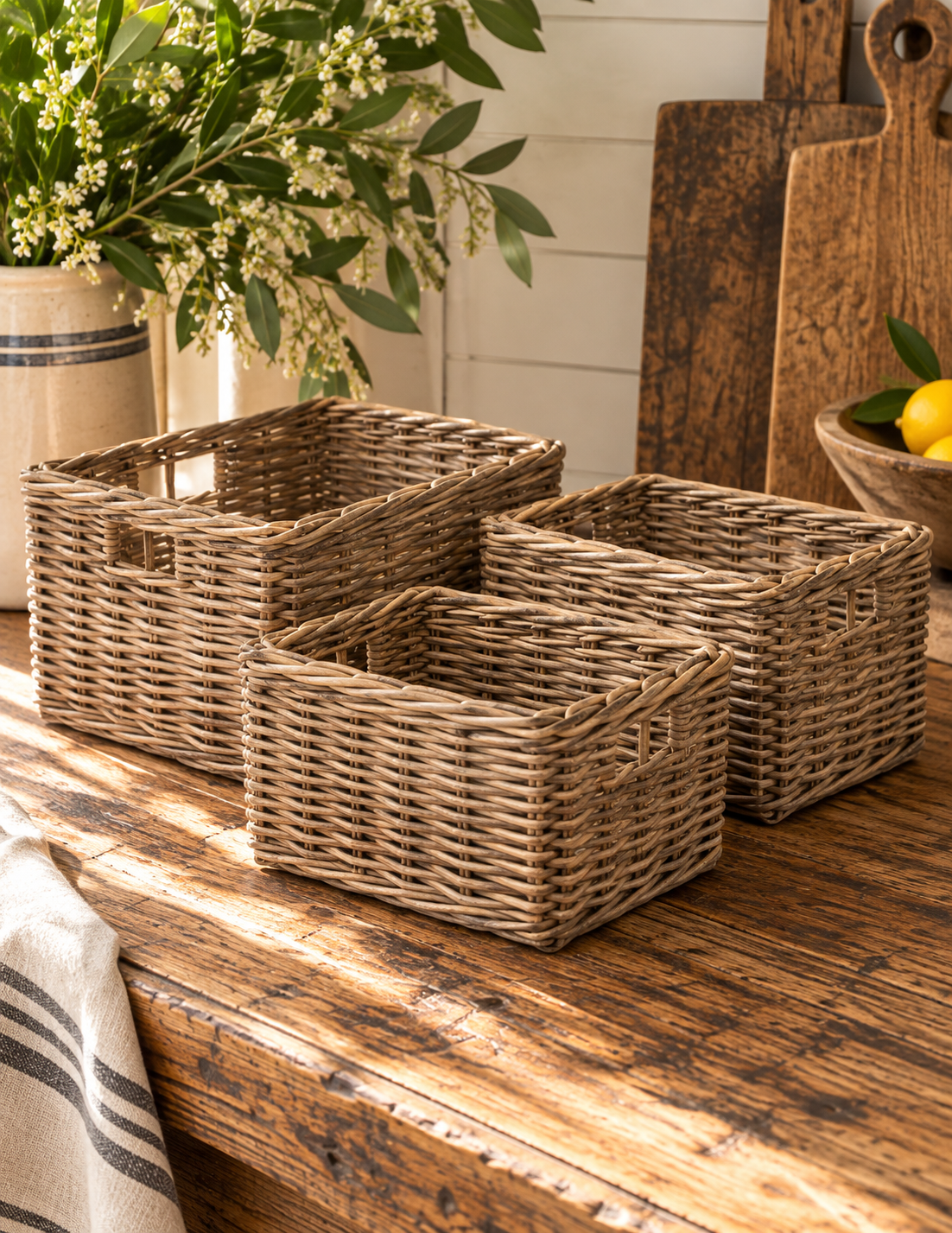 Handwoven Rattan Rectangular Storage Basket