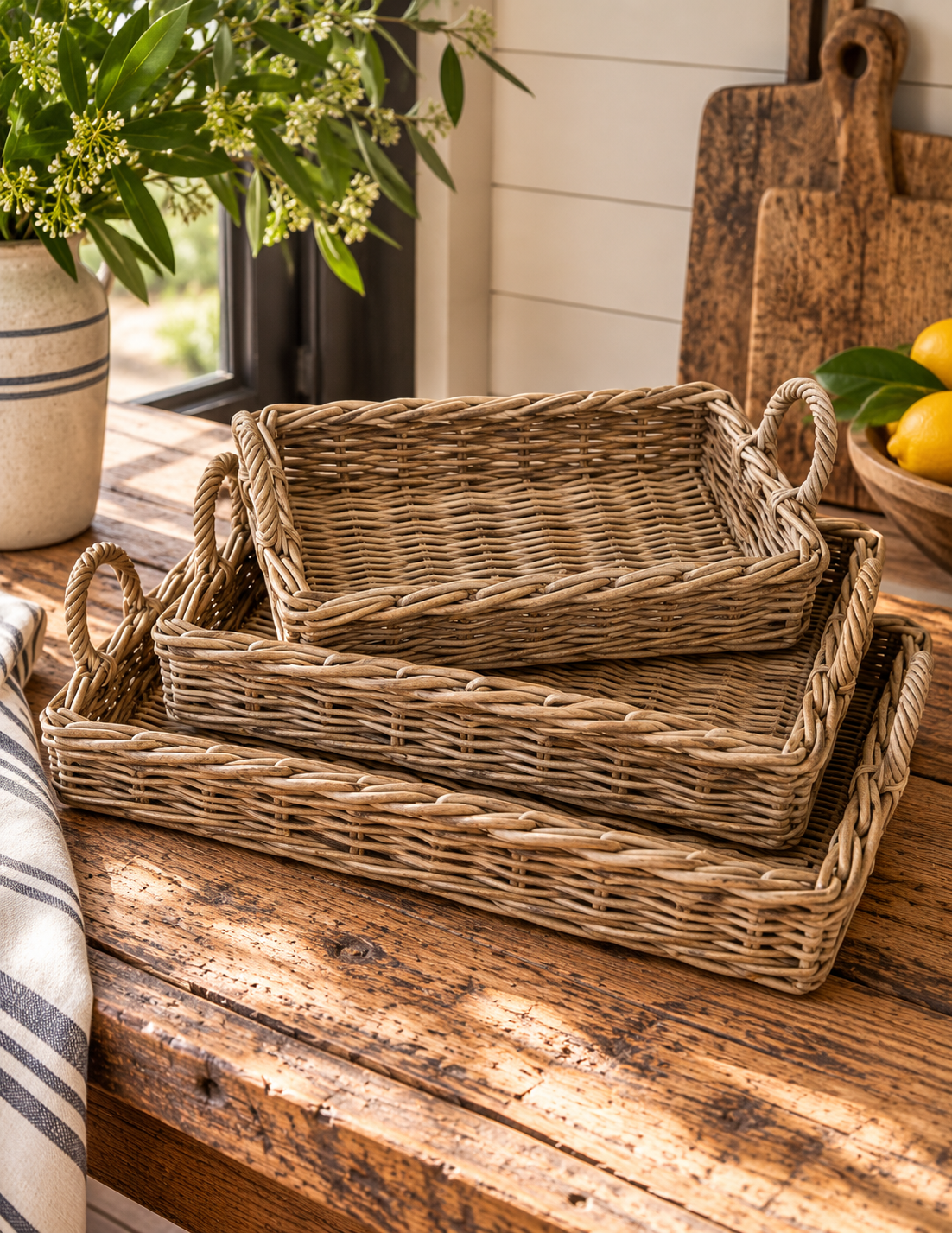 Cole Farmhouse Handwoven Rattan Serving Tray