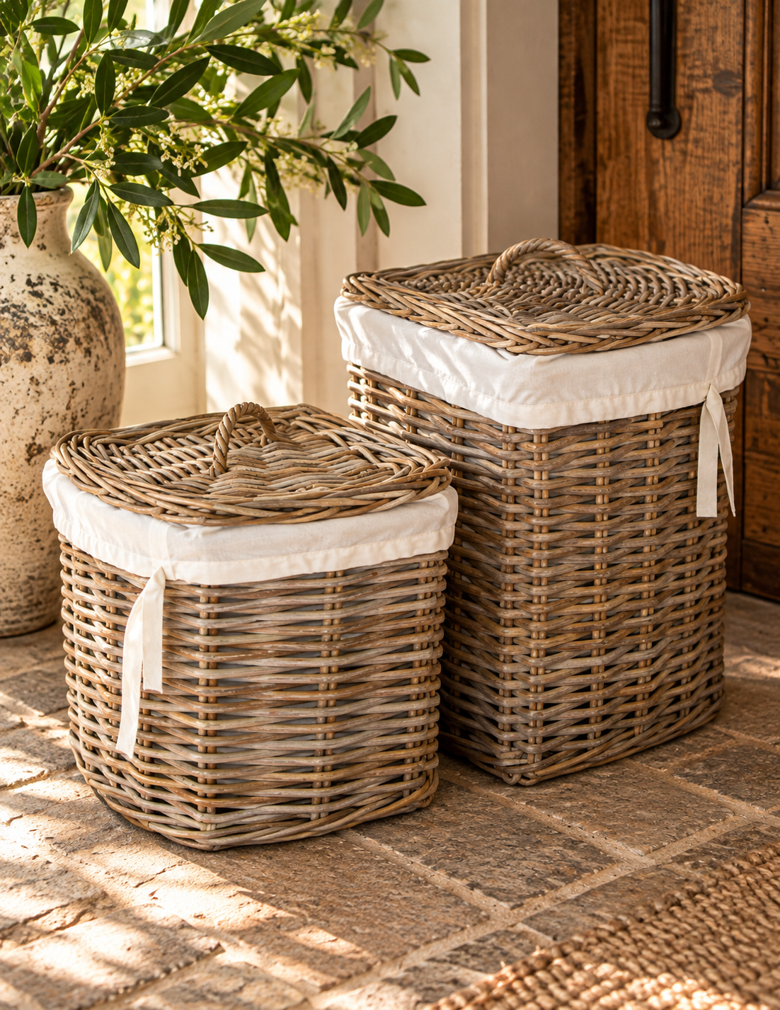 Handwoven Rattan Corner Laundry Hamper