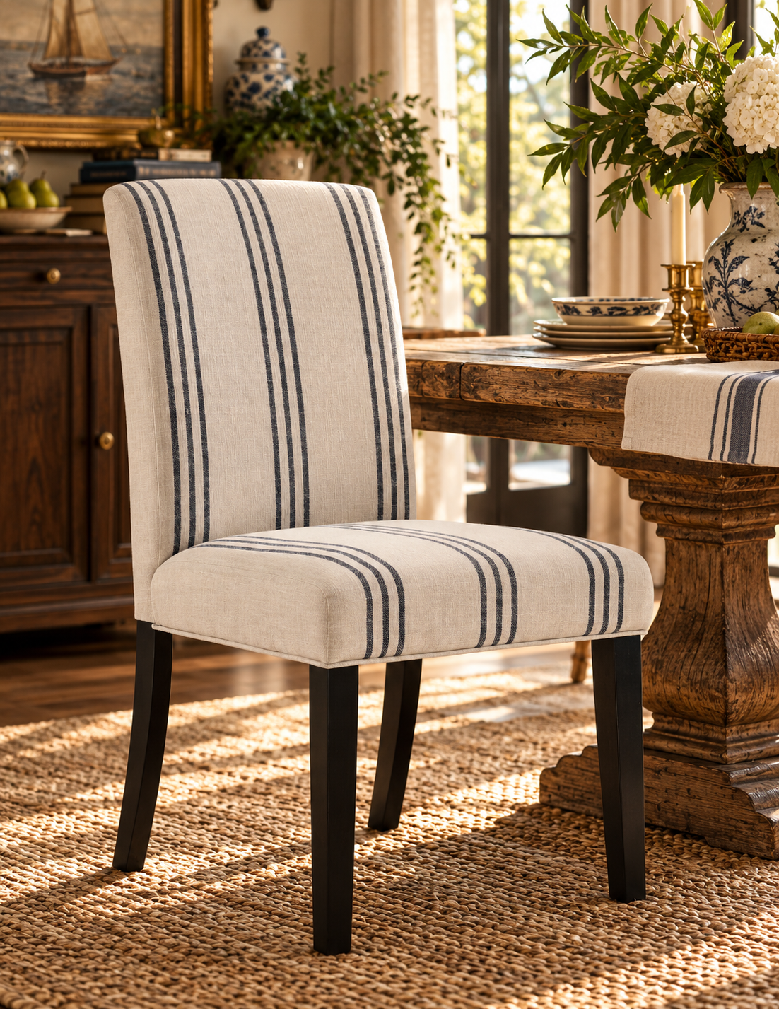 Harbor Stripe Upholstered Dining Chairs — Set of 2