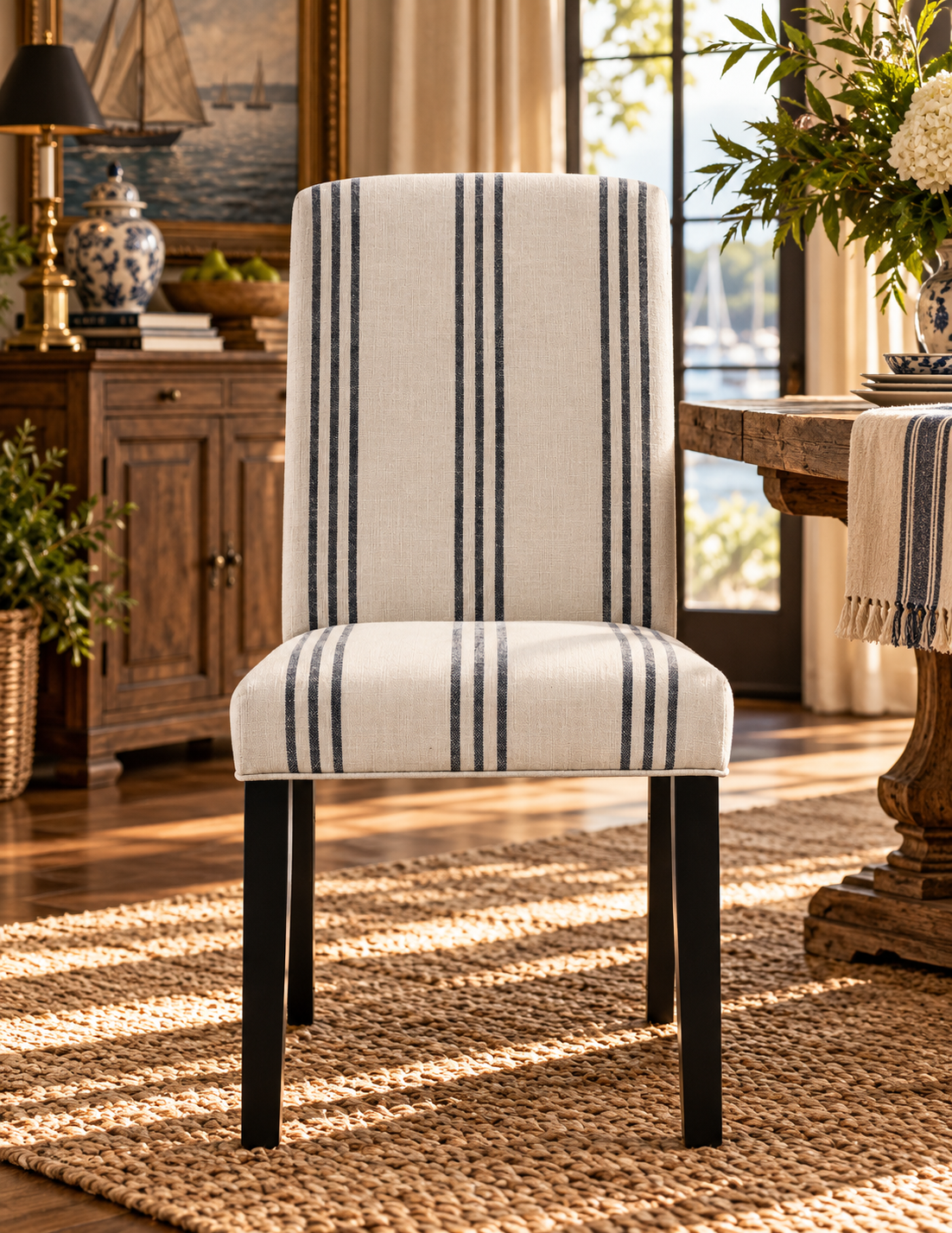 Harbor Stripe Upholstered Dining Chairs — Set of 2