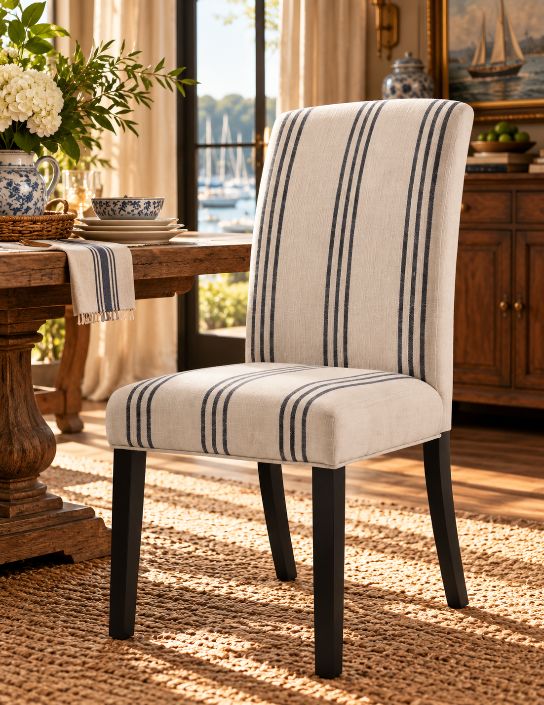 Harbor Stripe Upholstered Dining Chairs — Set of 2