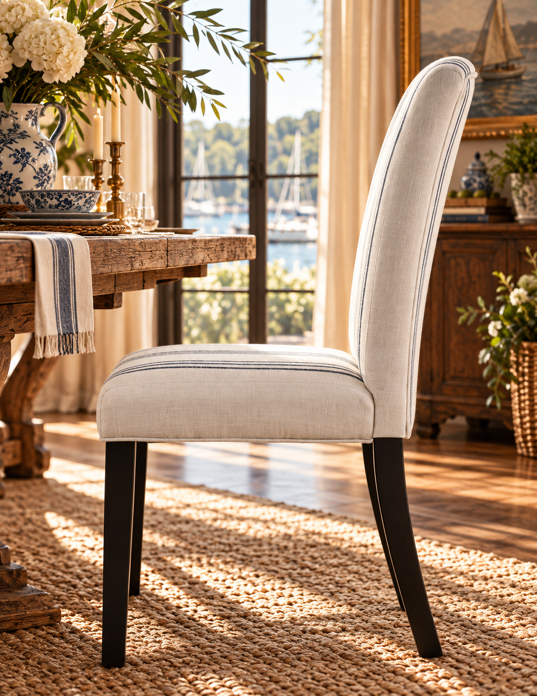 Harbor Stripe Upholstered Dining Chairs — Set of 2
