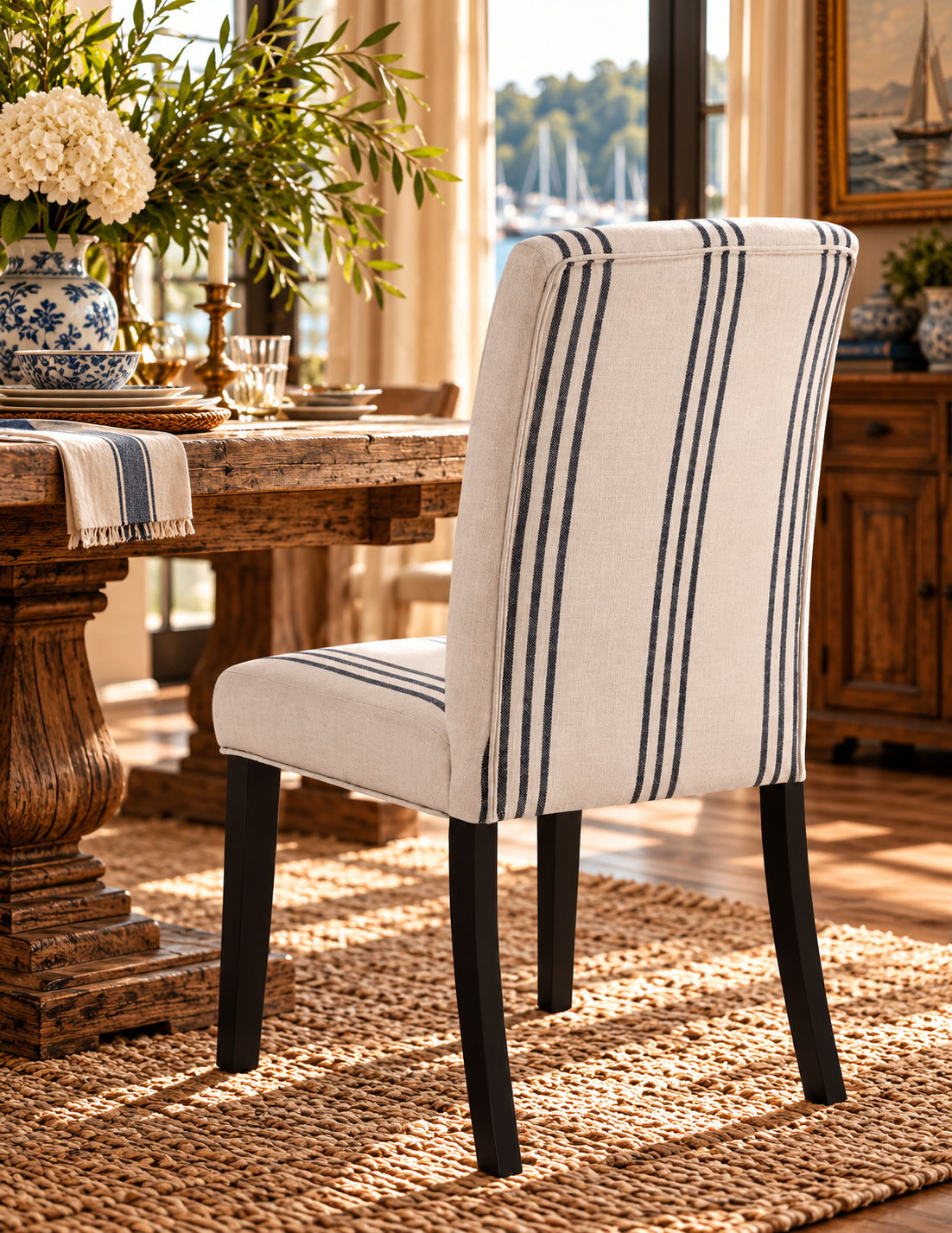 Harbor Stripe Upholstered Dining Chairs — Set of 2