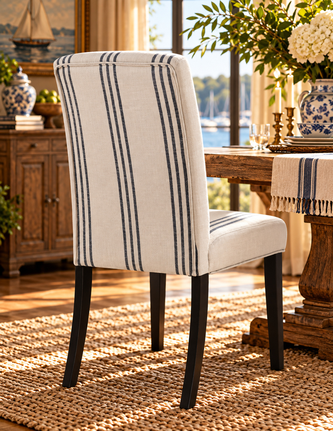Harbor Stripe Upholstered Dining Chairs — Set of 2