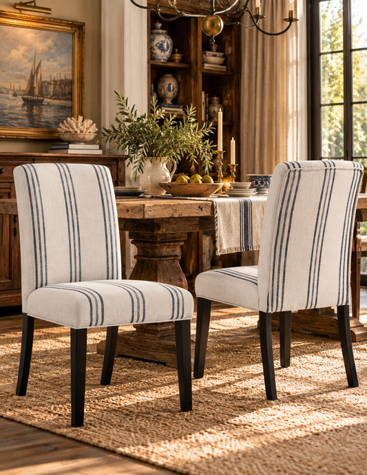 Harbor Stripe Upholstered Dining Chairs — Set of 2