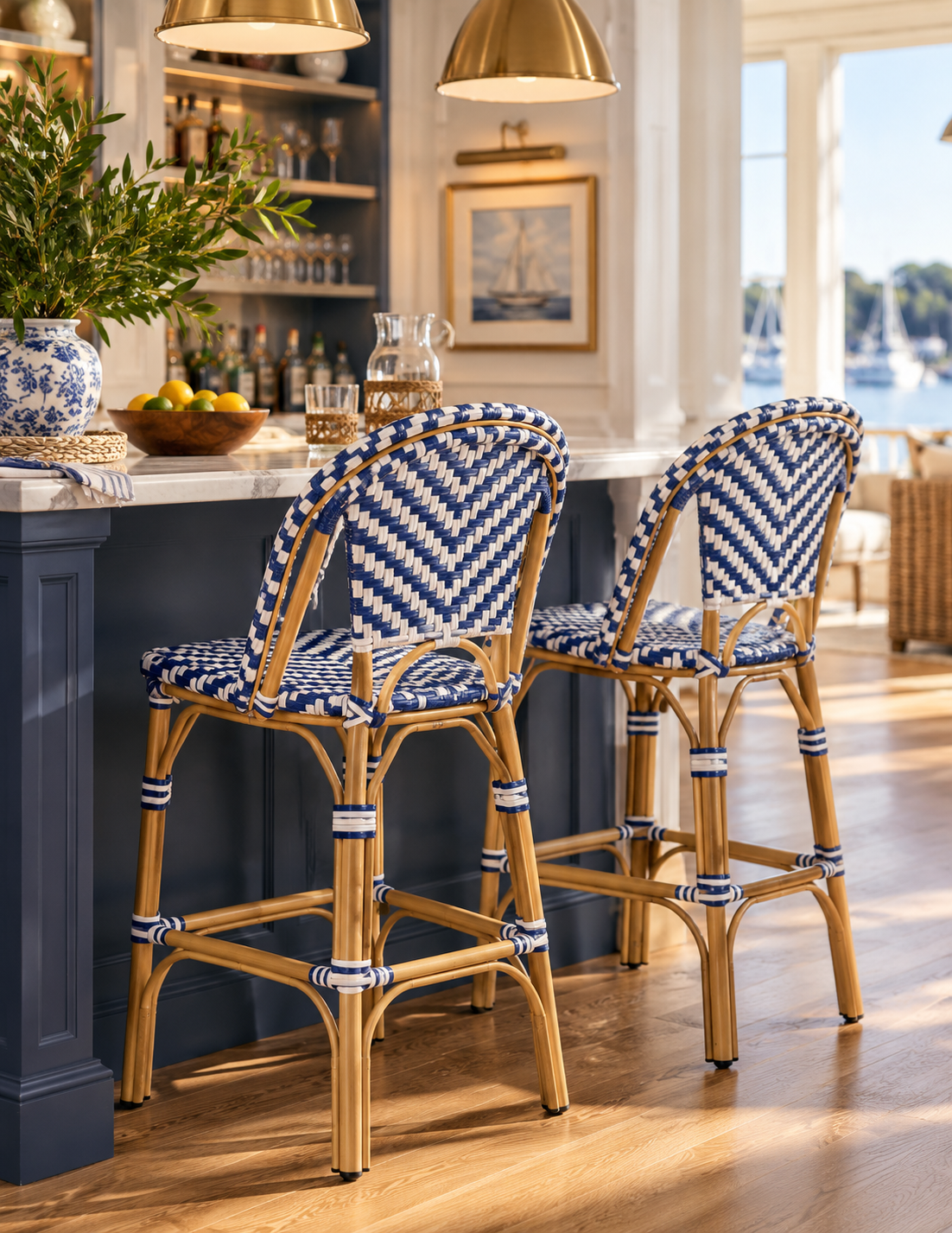 The Harbor House Café Rattan Outdoor Bar Stool Set of 2