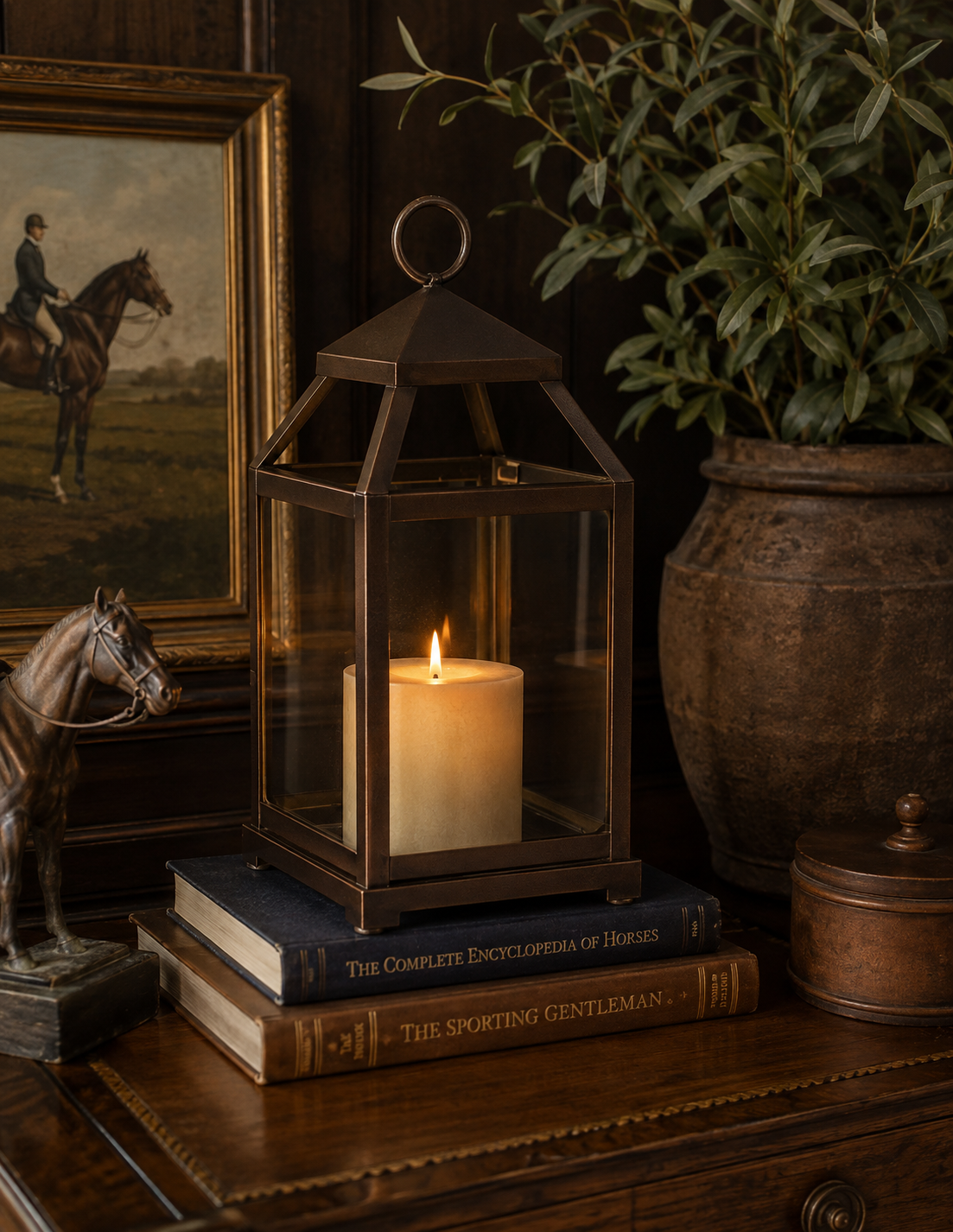 Ashbourne Burnished Bronze Glass Candle Lantern