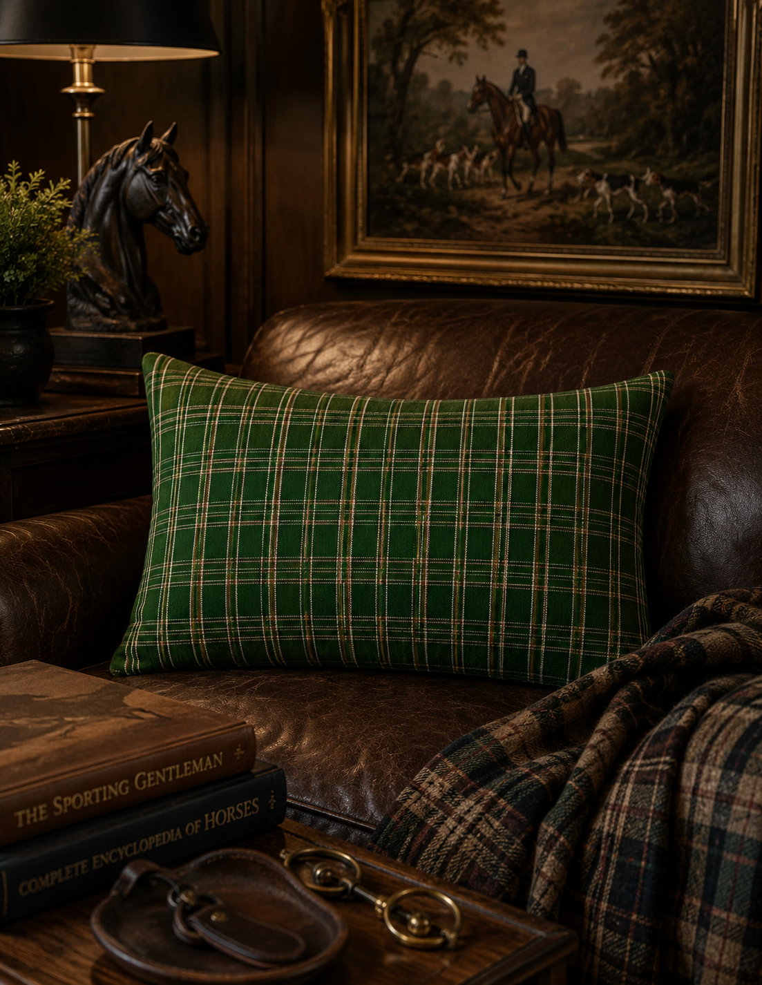 Chiapas Hunt Plaid Handwoven Pillows | Forest Green