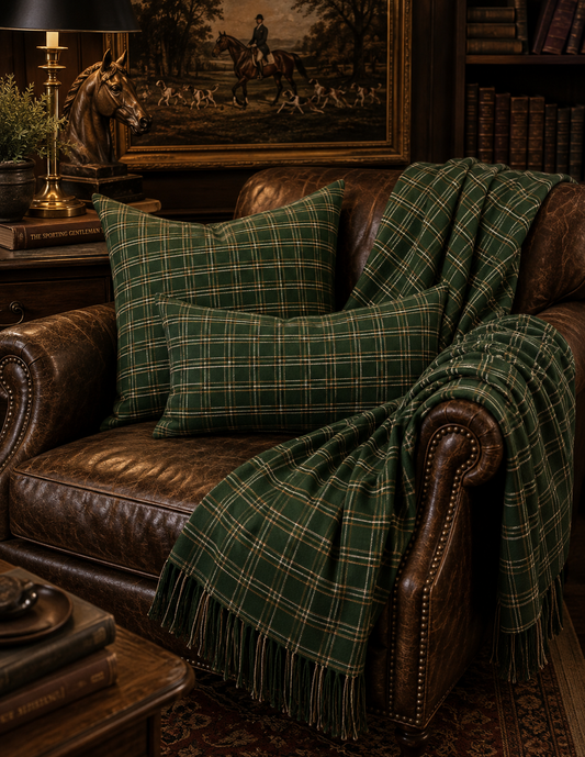 Chiapas Hunt Plaid Handwoven Pillows | Forest Green