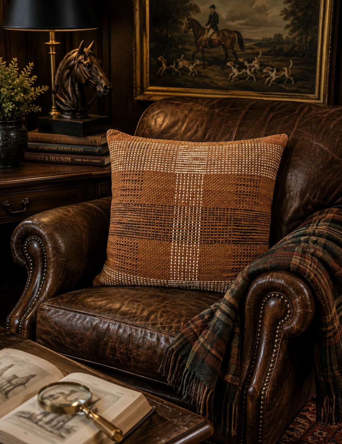 Bracken Hunt Plaid Woven Pillow Cover | Rust