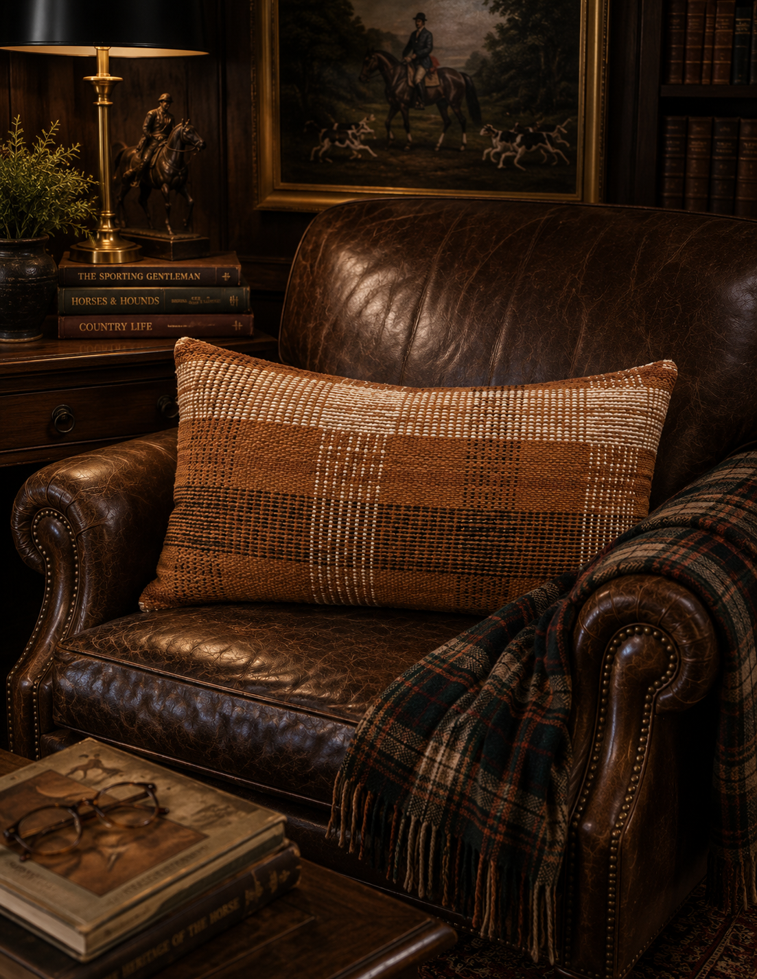 Bracken Hunt Plaid Woven Pillow Cover | Rust
